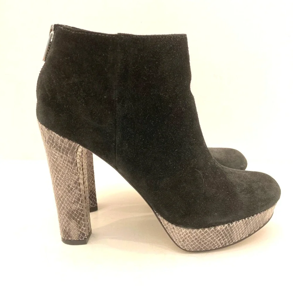 Michael‎ Kors Ankle Boots Womens 8M Black Suede Leather Platform Snakeskin Heels